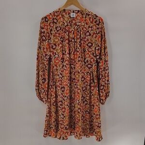Cabi 4238 Daydream Floral Dress Size Medium Orange Fall Colors Balloon Sleeves